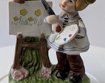 Vintage - Painted Boy Figurine with Squirrel - Porcelain - 4.5'' Tall