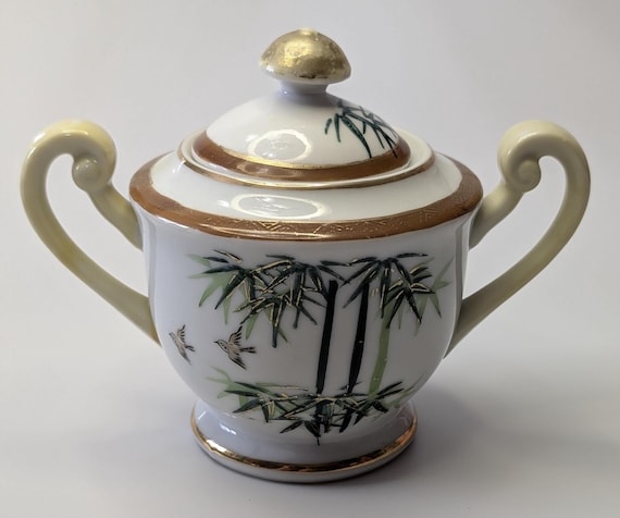 Vintage - Kutani - Birds and Bamboo - Sugar Bowl (5'' - 12.5cm Tall) Made in Occupied Japan