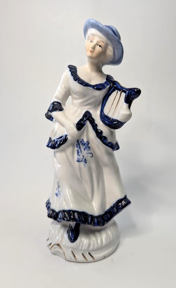 Vintage - figurine - Lady in blue and white - porcelain - marked Lady Angela 7.5'' high