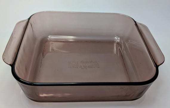 Vintage - Square cranberry baking dish - Marked Pyrex - glass - measures 8.25''long x 8.25''wide