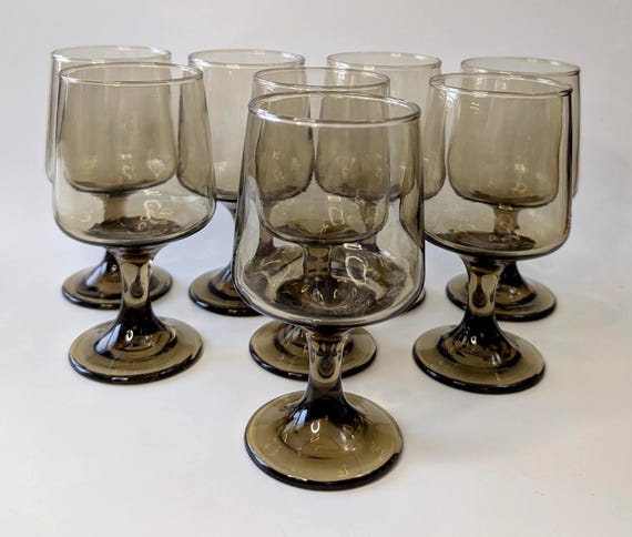 Vtg - MCM - Set of 8 Libbey Wine Glasses - Amber - 5.75" high
