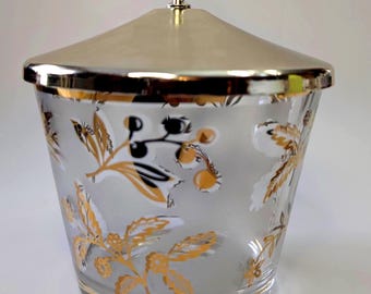 Vintage ijsemmer met glazen deksel en gouden rand - 12 cm hoog