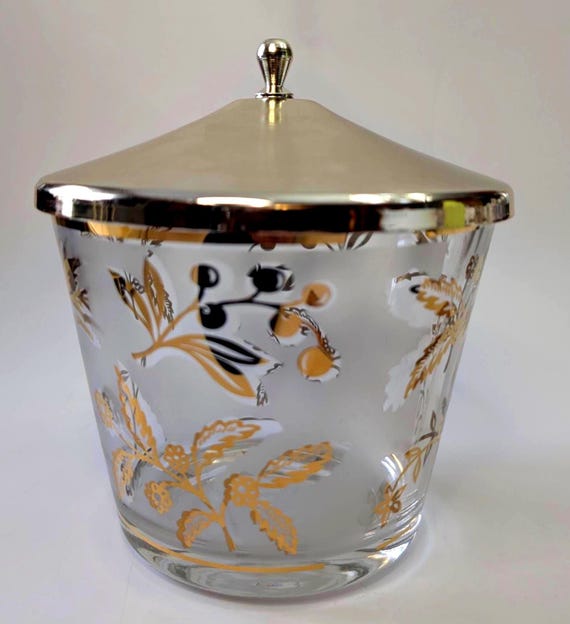 Vintage - Ice Bucket with Glass Lid with Gilding - 4.75'' high