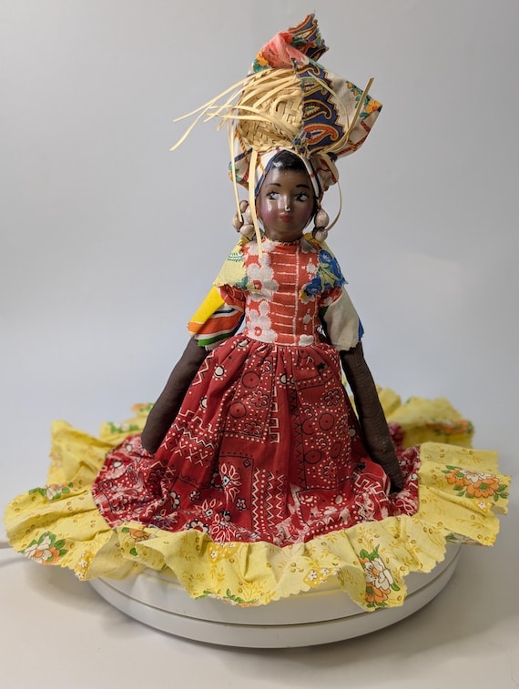 Vintage - Pretty Handmade Creole Doll - 12'' Tall