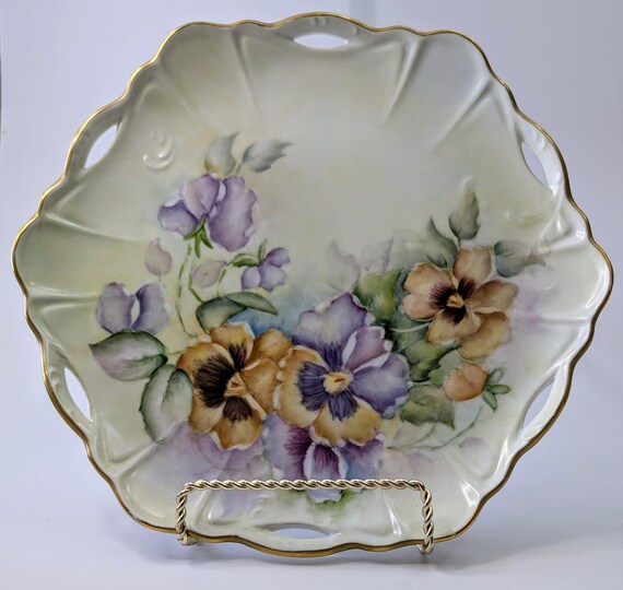 Vintage - Decorative Plate - Porcelain - Yellow and Purple Flowers - 10.5''diameter