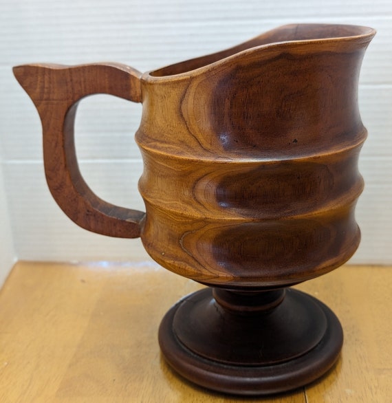 Vintage - Pitcher / Footed Pot / Wooden Plant Pot - 9.5" Tall.