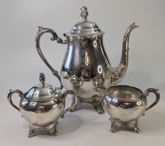 Vintage - Silver Tea Set - Teapot, Creamer, and Sugar Bowl - Set of 3 pieces