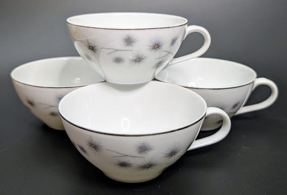 Vintage - Set of 4 Tea/Coffee Cups - Porcelain - Starburst Style - Marked: Creative Japan - Measure 4'' Diameter