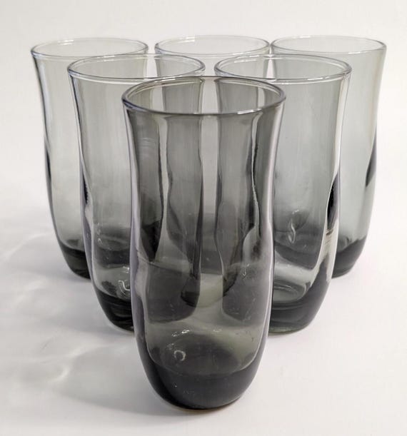 Vtg - Set of 6 Smoked Glasses - 5'' high - Vintage