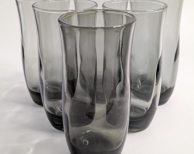 Vtg - Set of 6 Smoked Glasses - 5'' high - Vintage