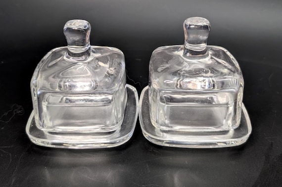 Vintage - Set of 4 Glass Individual Butter Dish with Lid  - 3.5" haut