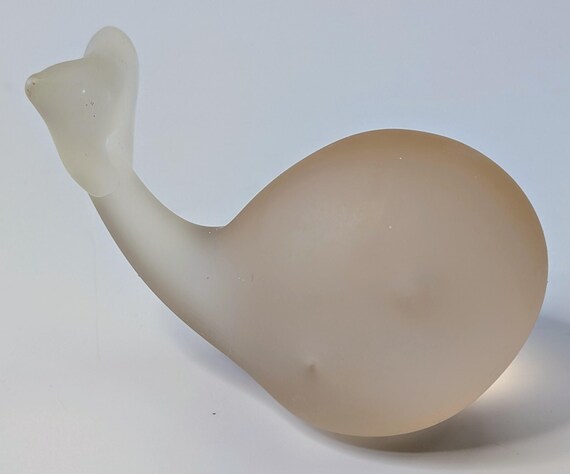 Vintage - Frosted Crystal Whale - Paperweight - Pink - 4'' long