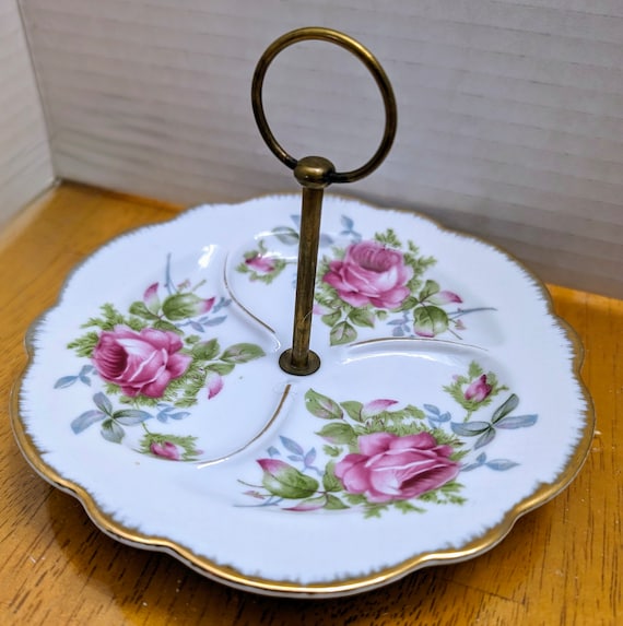 Vintage L'Amour China - Elegant Small Handle Tray - Hand Painted - 4" Tall