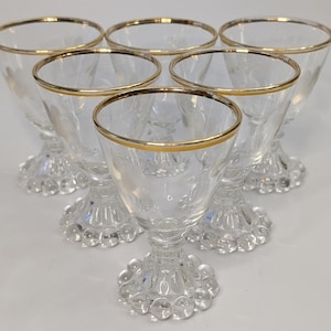 Vintage - Set of 6 Glasses - Anchor Hocking - Berwick Boopie - gilt and etched - 4&#39;&#39; high x 2.5&#39;&#39; wide