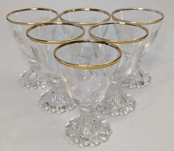 Vintage - Set of 6 Glasses - Anchor Hocking - Berwick Boopie - gilt and etched - 4'' high x 2.5'' wide