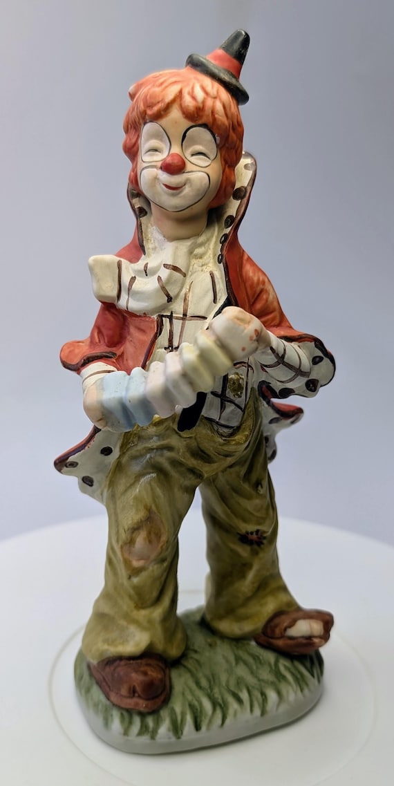 Vintage - Clown Accordion Playing Figurine - Porcelain - 7.5''Tall