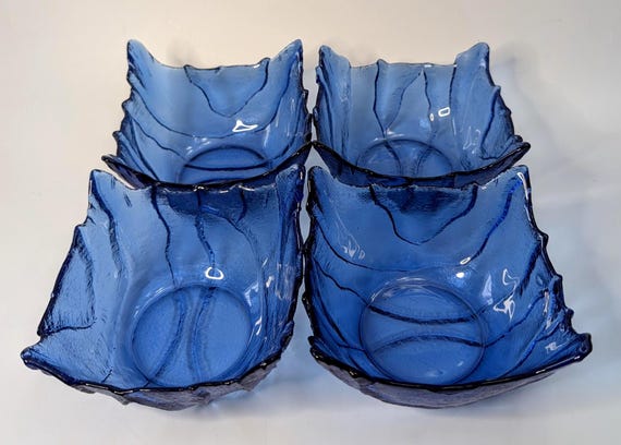 Vintage MCM Viking glass Set of 4 cobalt blue bowls - measures 3" tall x 5.5" wide