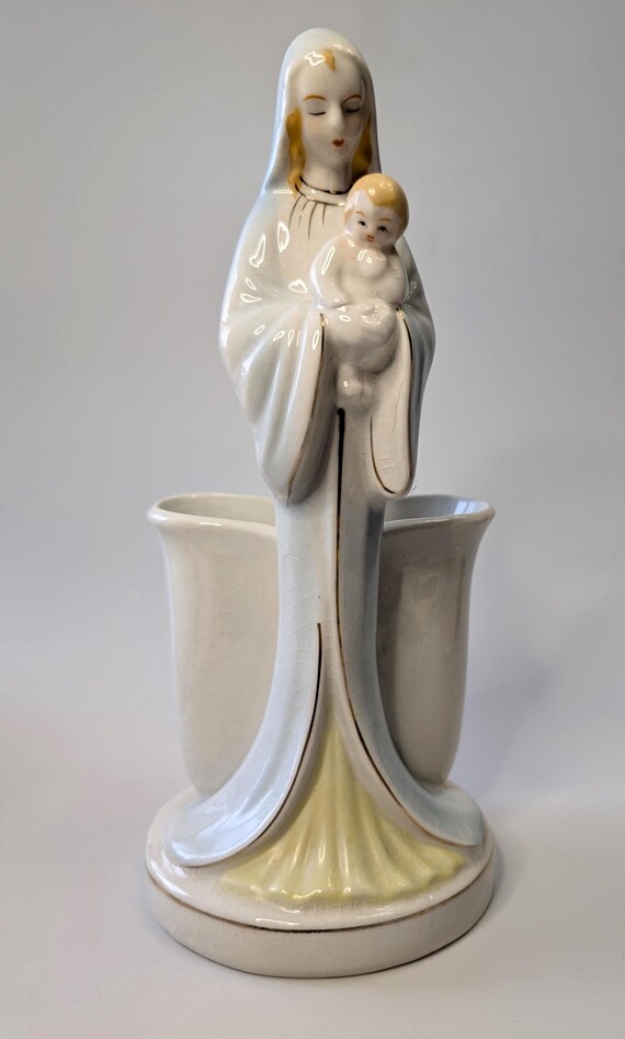 Vintage - Madonna - Holy Virgin Mary with Jesus - pot/planter - Japan - porcelain - 8.75'' high