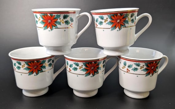 Set of 5 Christmas mugs - porcelain - Royal Heritage - 3.25'' wide x 3'' tall