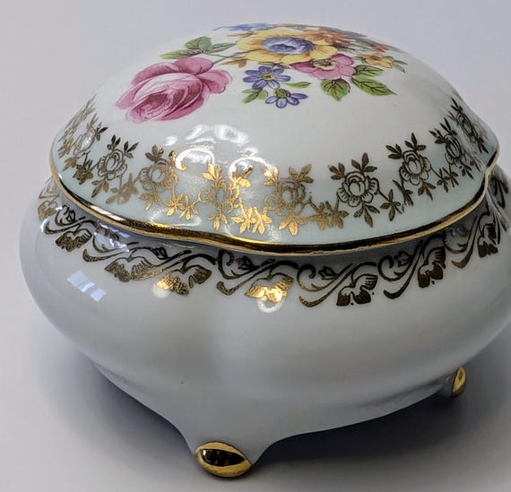 Vintage - Trinket Box - Hand Painted 2pcs - East Germany - 3.5''tall