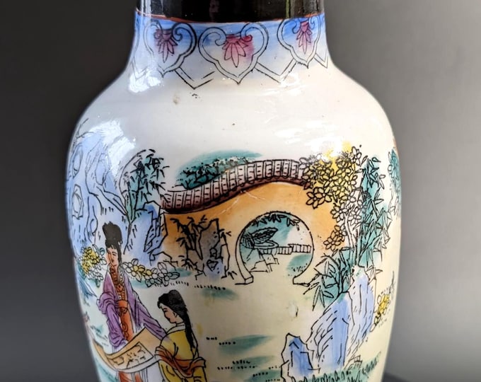 Vintage - Chinese Vase - Porcelain - hand-painted - 10'' high