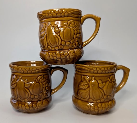 Vintage - Set of 3 Ceramic Mugs - Marked Japan - 3.25'' Tall