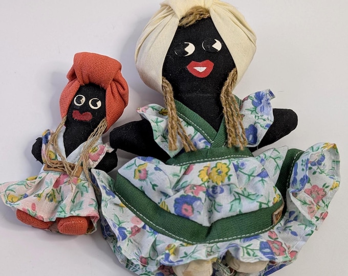 Vintage - Pretty Handmade Creole Rag Doll - 7'' tall and small 4'' tall