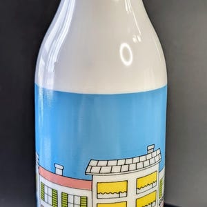 Vintage - Milk Bottle - Carlton's - White Glass - Building Pattern - 10.5'' Tall