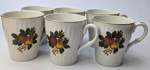Vintage - Set of 6 Coffee Cups - British Harvest - Enoch Wedgwood - Tunstall - England - Saucer 6'' Tall