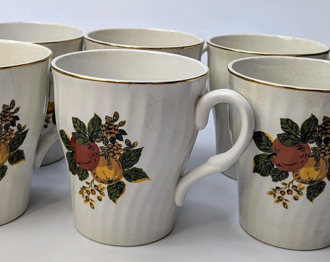 Vintage - Set of 6 Coffee Cups - British Harvest - Enoch Wedgwood - Tunstall - England - Saucer 6'' Tall