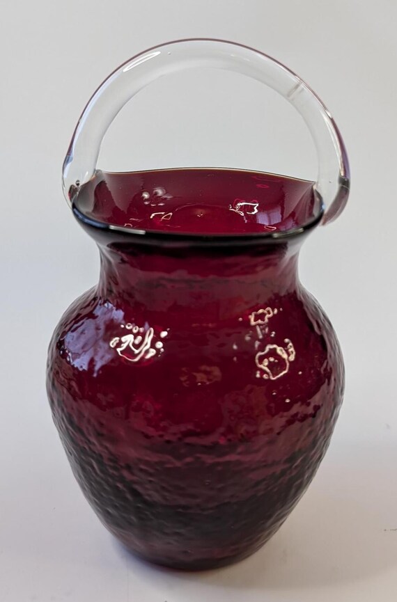 Vintage - Vase with Handle in Blown Glass - Ruby Red - 6'' tall