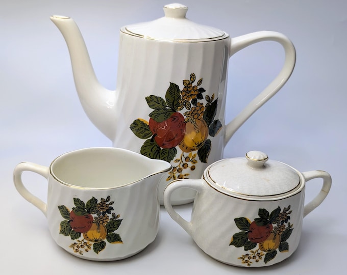 Vintage - Teapot Set / Coffee Pot & Milk / Cream / Sugar - British Harvest - Enoch Wedgwood - Tunstall - England - 7''Tall Teapot