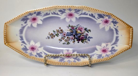 Vintage - Pretty decorative tray - marked Germany - porcelain - 11.5'' long
