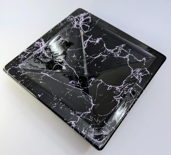 Vintage - Trinket / Black and Purple Centerpiece - Ceramic - Measures 8''x8''x2.5''