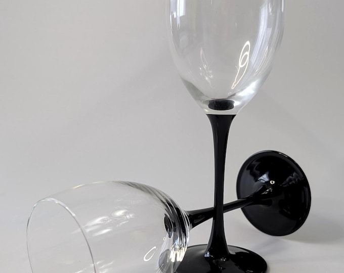 Vintage - Pair of Black Footed Glasses - Marked: Luminarc - measures 7.75'' high