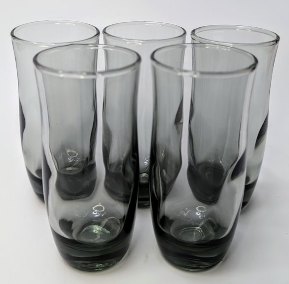 Vintage - MCM - Set of 5 Smoked glasses - Measuring 4.5'' Tall x 2'' Diameter at Opening