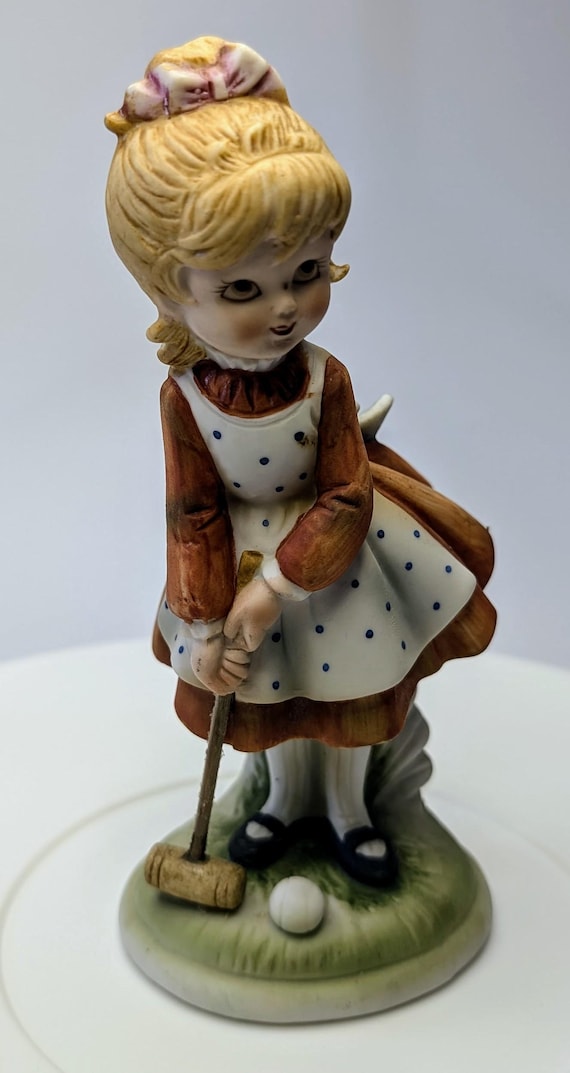 Vintage - Croquet Girl Player Figurine - Porcelain - 5.5''Tall