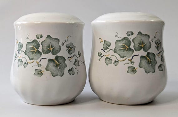 Vintage - Salt Cellar & Pepper Shaker - Vine Pattern - Ceramic - 3'' high