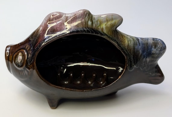 Vintage - Fish Shaped Pottery Ashtray - Marked Korea - 7''long