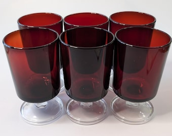 Vintage - Vaso Luminarc - Cavalier - Francia - Juego de 6 vasos - Rubí - 4'' alto x 2,25'' diámetro.