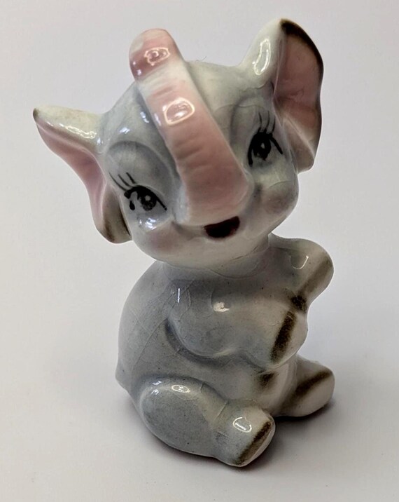 Vintage - MCM - Porcelain Elephant - marked Japan - Measures 2.5" Tall