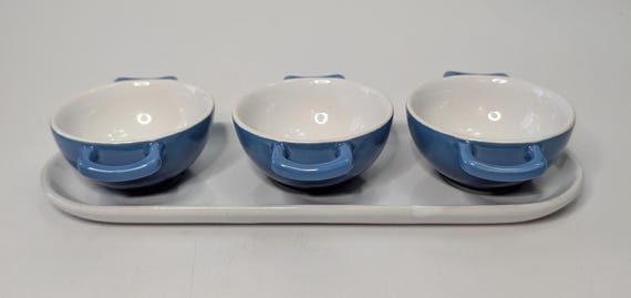 Set of small dishes/bowls with their tray - ceramic - 10'' long