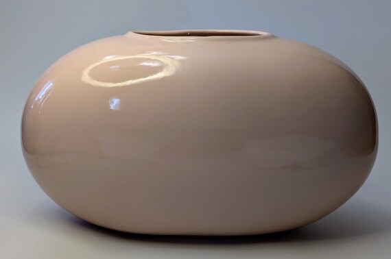 Vintage - Pink Oval Ceramic Vase - Marked Chalvignac? - Pink - 12'' long x 7'' wide x4.5'' high