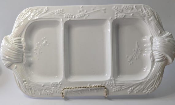 Vtg - 3-section serving platter - marked Portugal - white - 16.5'' long x 8.5'' long - Vintage