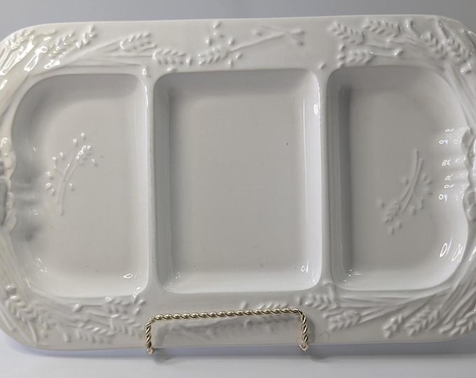 Vtg - 3-section serving platter - marked Portugal - white - 16.5'' long x 8.5'' long - Vintage
