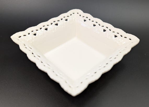 Vintage - Square Bowl - Ivory Color, Openwork - Skye McGhie - Measures 5''diam.