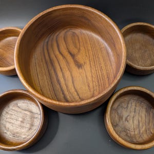 Vintage - Set of Serving Bowls / Wooden Salad Bowl - teak - 5 pieces