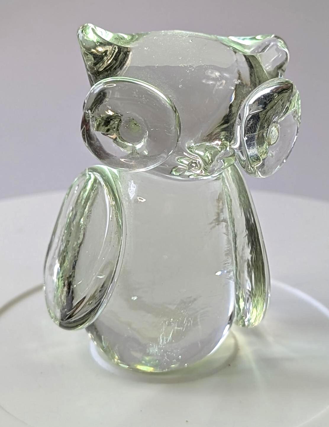 Vintage - Hibou en verre souffl&eacute; - presse-papier - 3.5'' haut