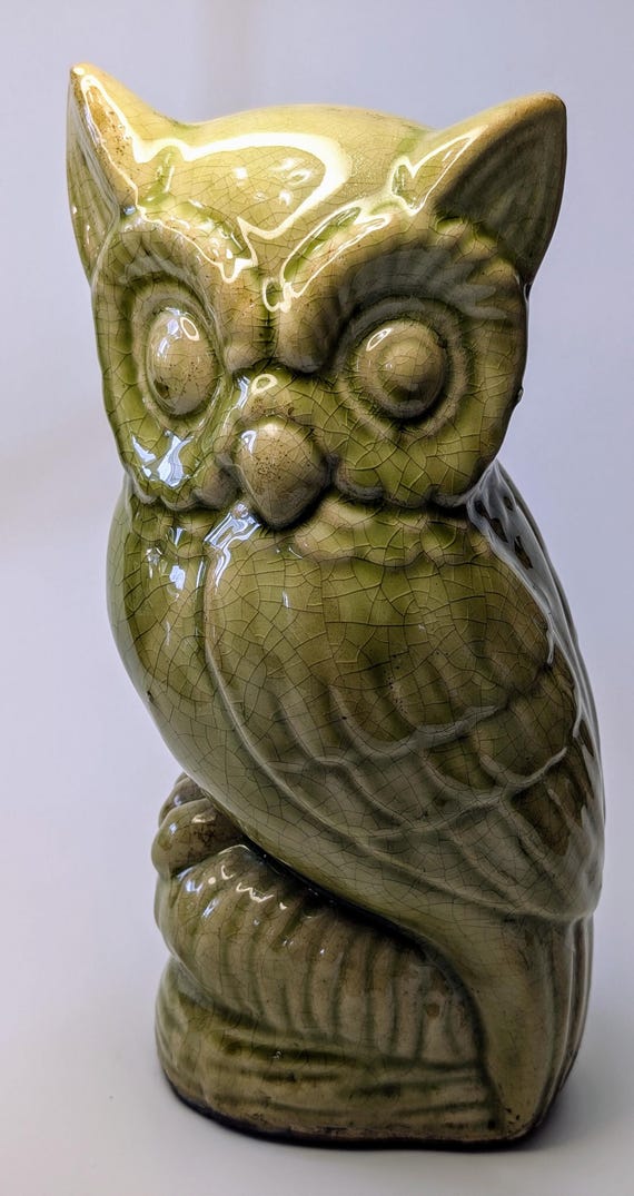 Vintage - Green Ceramic Owl - 11''Tall