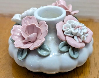 Cute Candle Holder, Candlestick with Flowers - Measures 3.75"potte